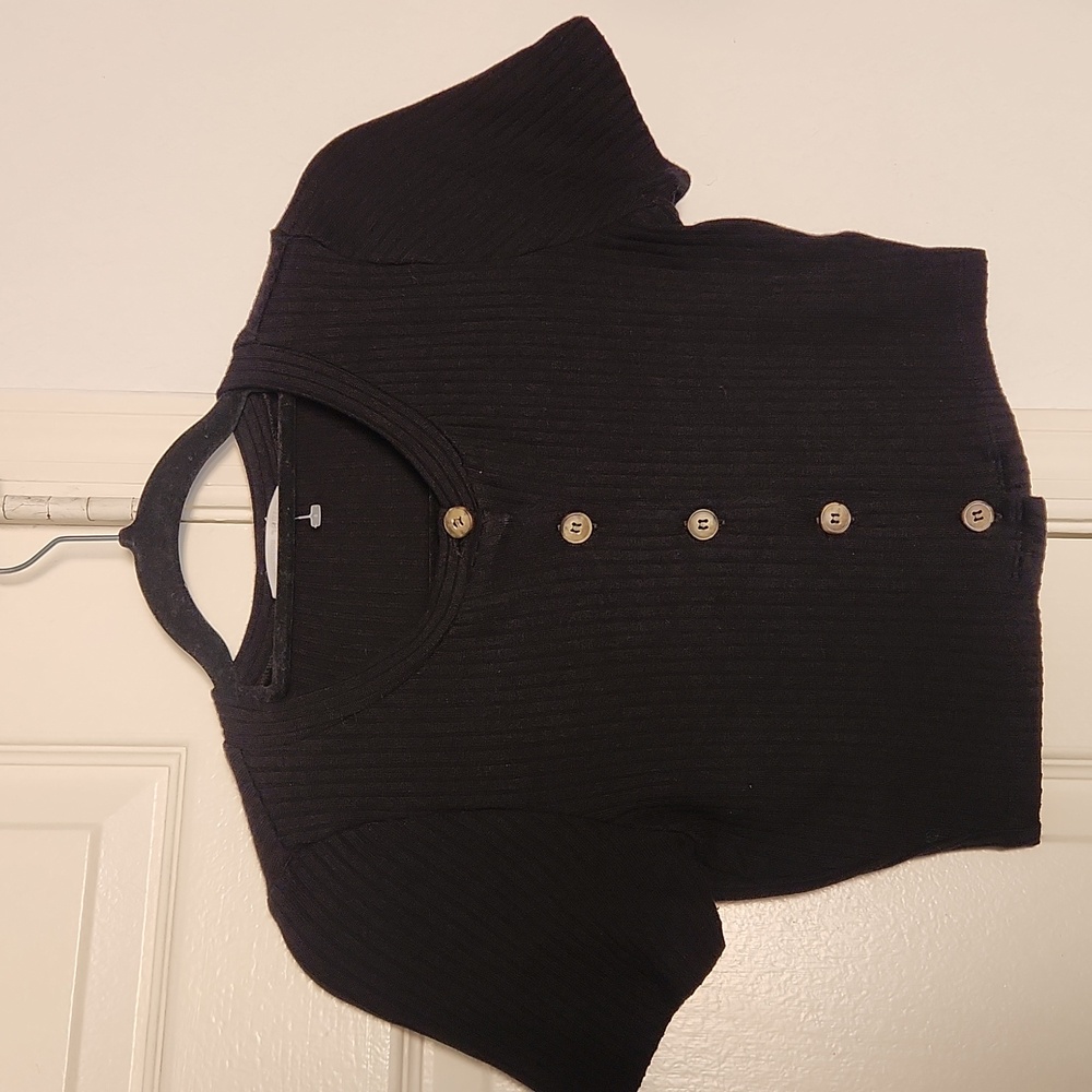 Reformation Black Ribbed Crop Cardigan Size XS - Picture 2 of 9